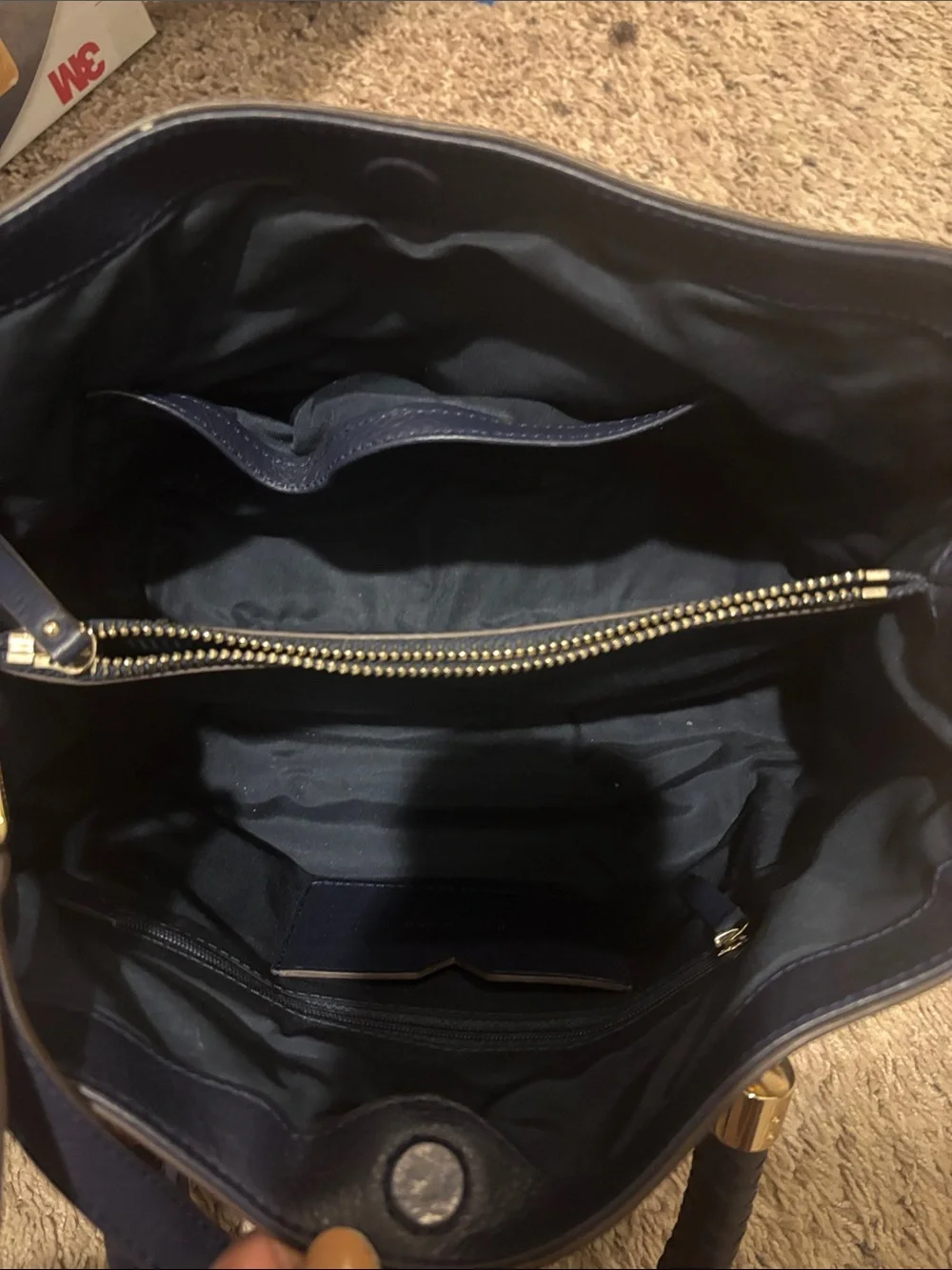 Cole Haan Navy Woven-Front Leather Shoulder Bag